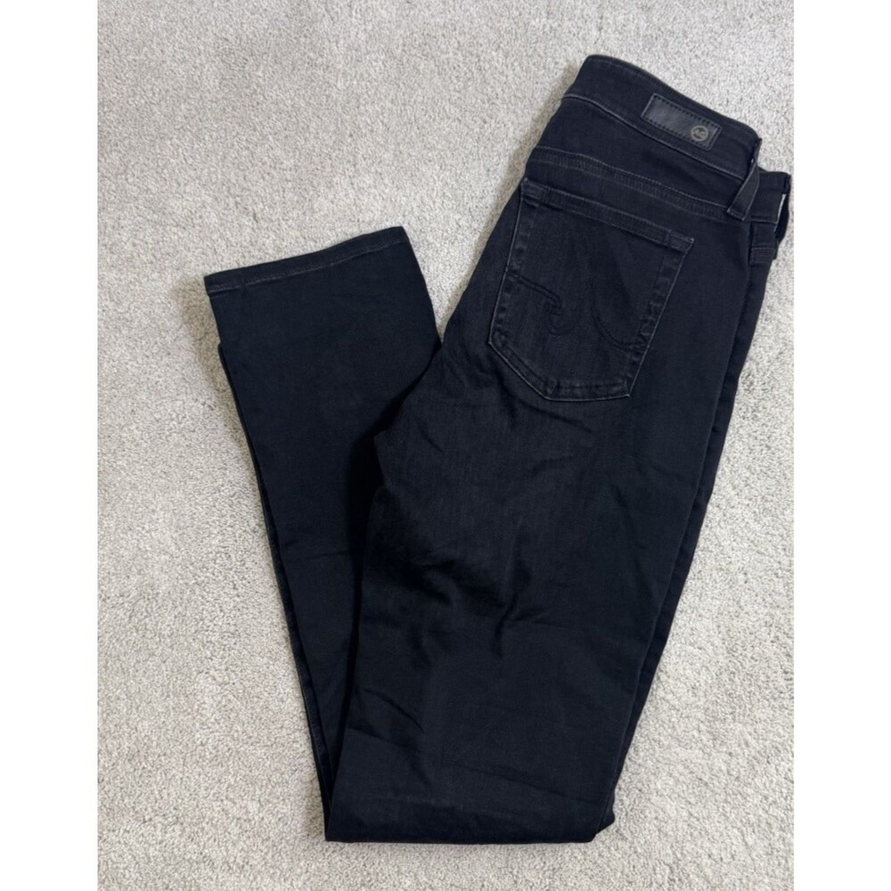 AG Mari Womens High-Rise Slim Straight Black Dark Wash Denim Jeans Size 28